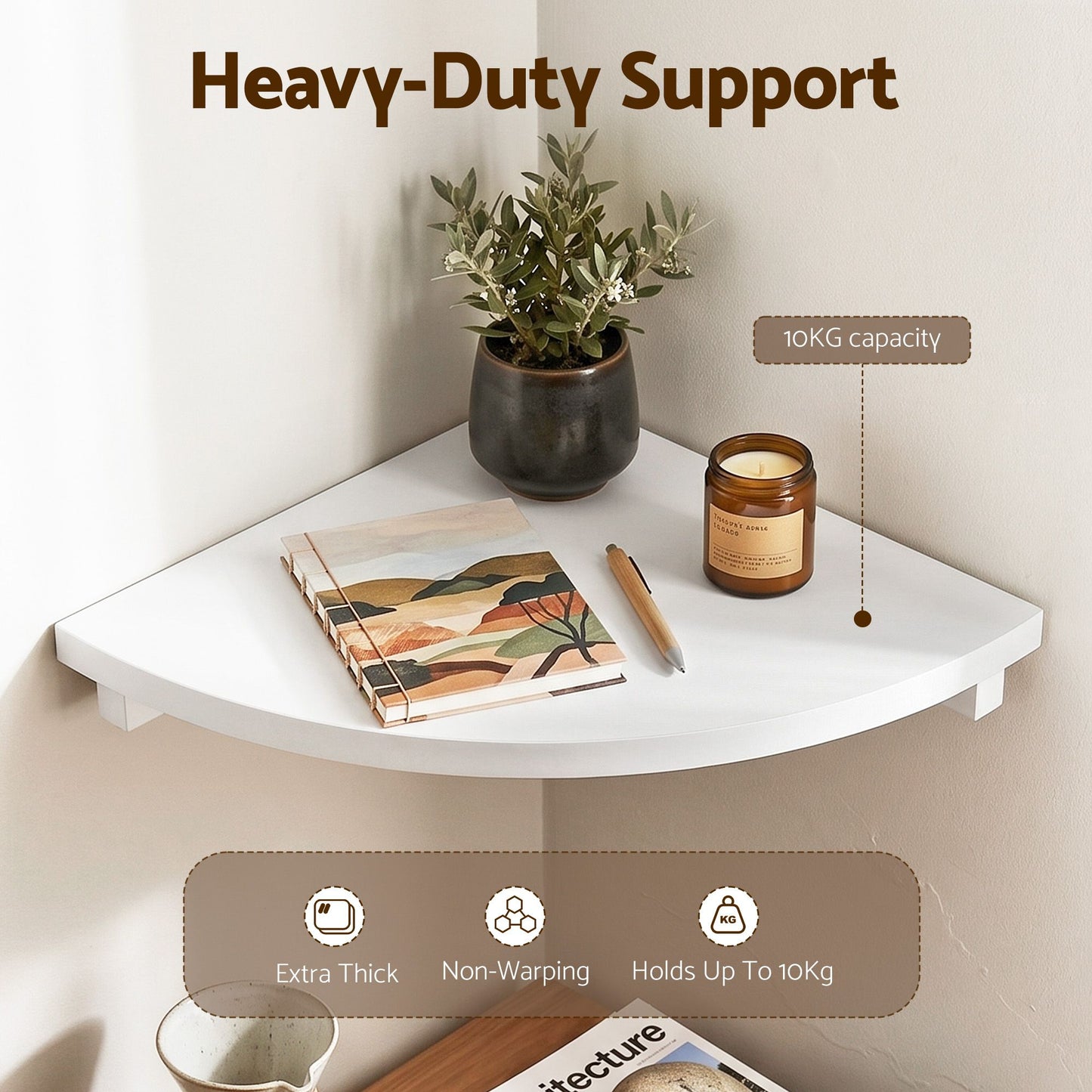 Corner Floating Wall Shelf White Round Edge | HomeAndLiving