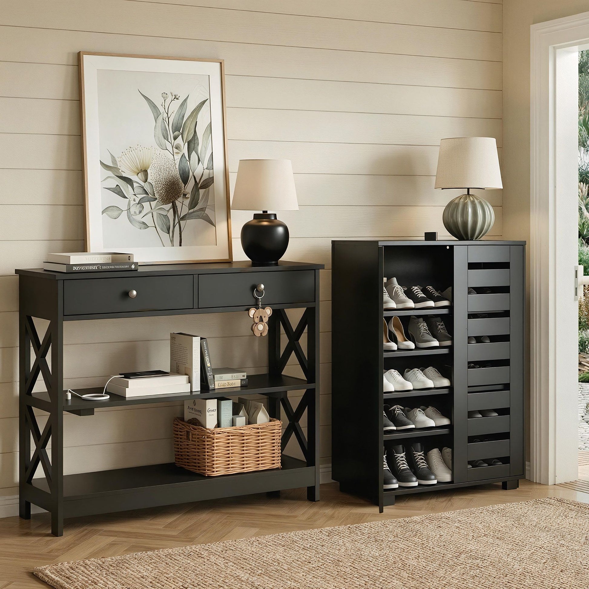Shoe Cabinet Console Table Set Charging Station | HomeAndLiving