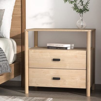 Bedside Table Nightstand 2 Drawers - Pine