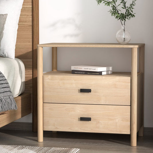 Bedside Table Nightstand 2 Drawers - Pine