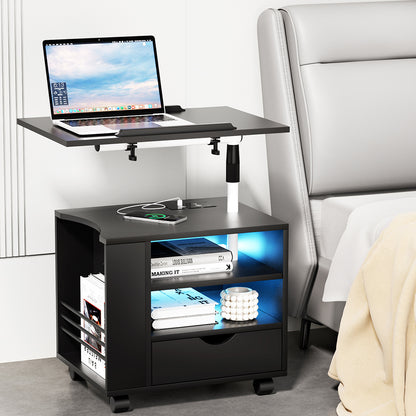 Bedside Table Usb Charging With Led Adjustable Laptop Tray - Tala