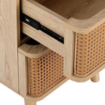 Rattan Bedside Table Drawers Side End Table Storage Nightstand Oak Nora