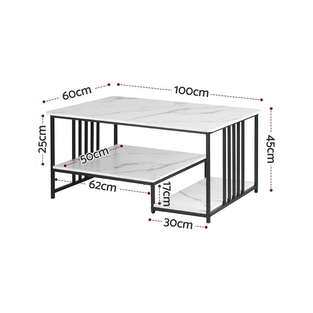 Coffee Table Faux Marble 2-Tier 100x60x45cm