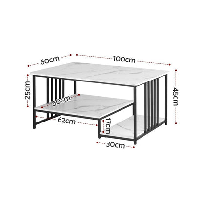 Coffee Table Faux Marble 2-Tier 100x60x45cm
