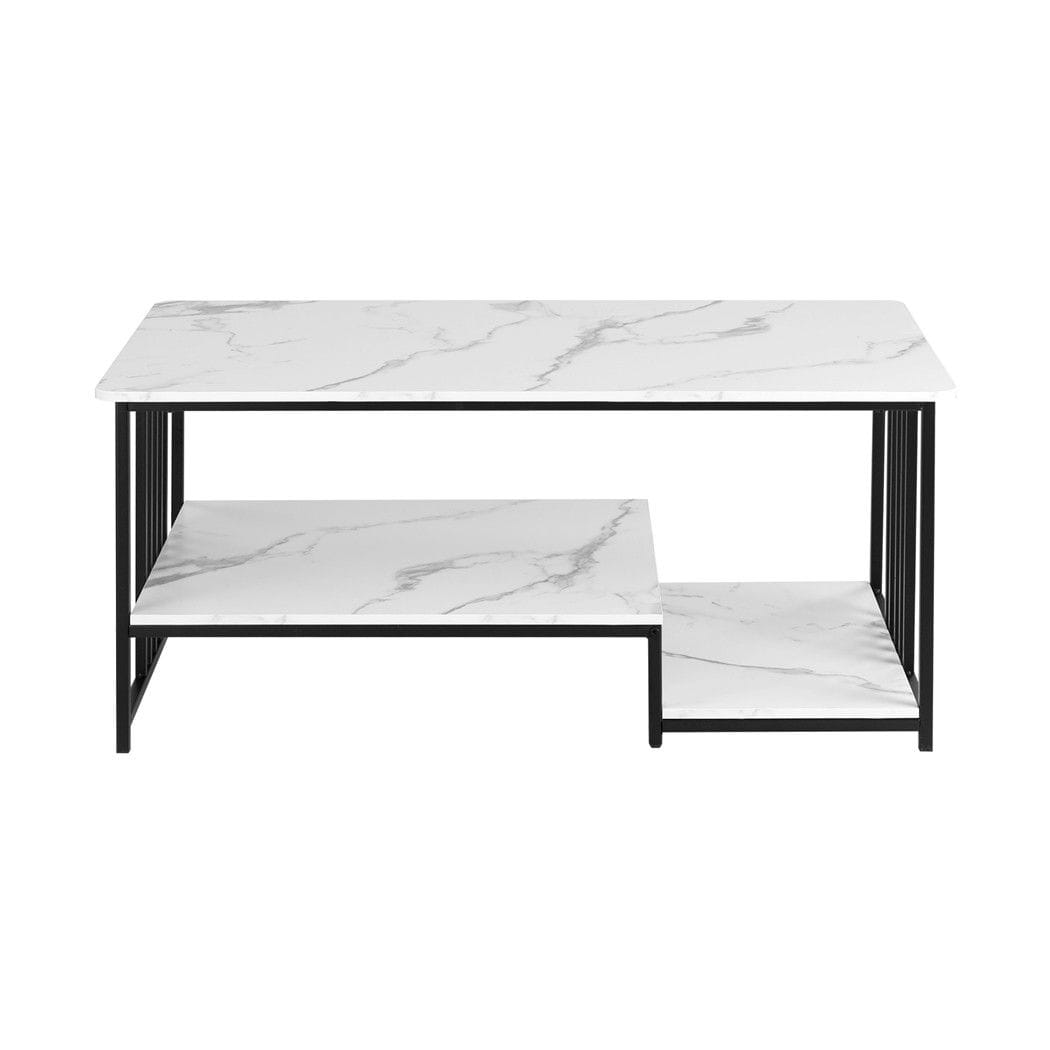 Coffee Table Faux Marble 2-Tier 100x60x45cm