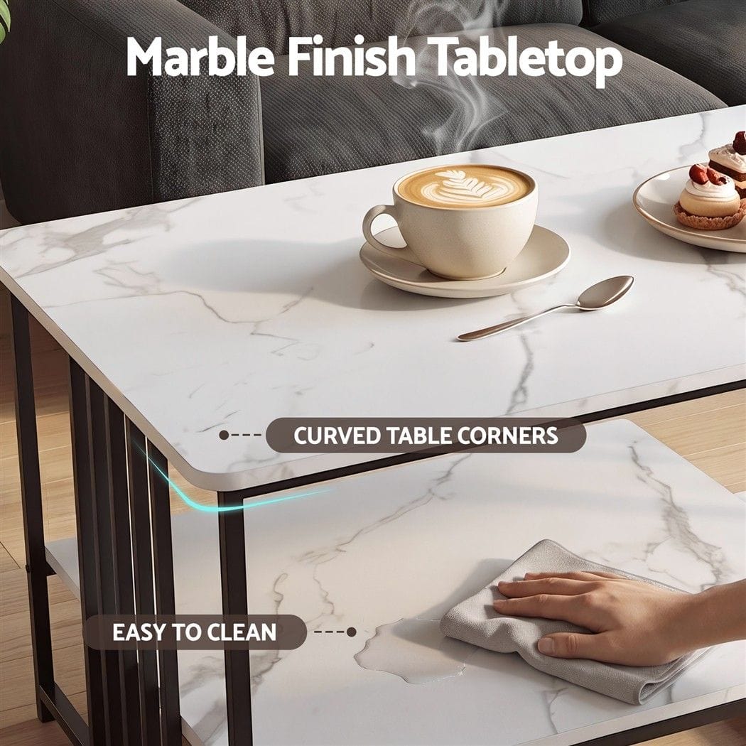Coffee Table Faux Marble 2-Tier 100x60x45cm
