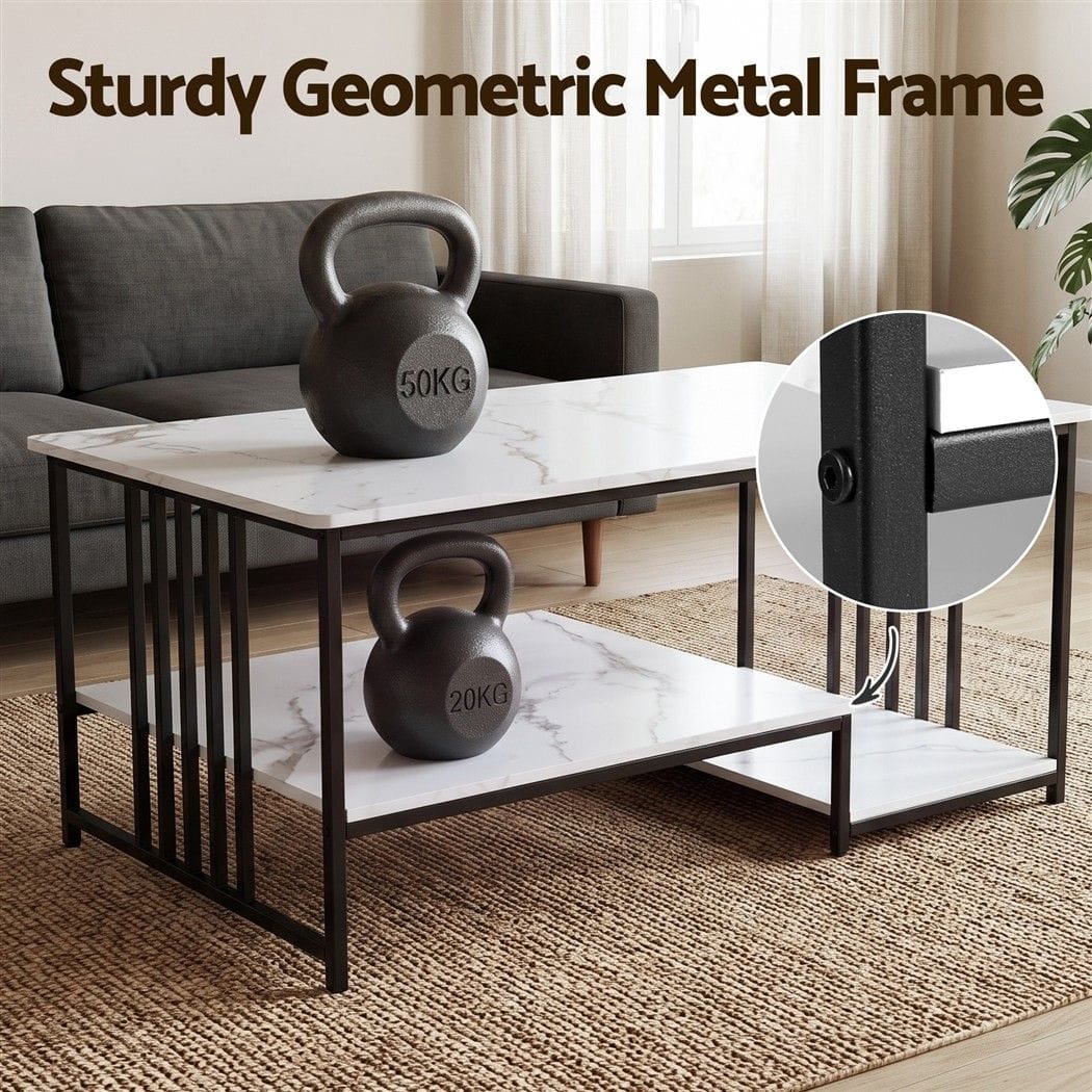 Coffee Table Faux Marble 2-Tier 100x60x45cm