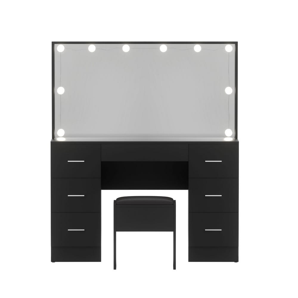 Vanity Desk Black Led Makeup 119x40x143cm