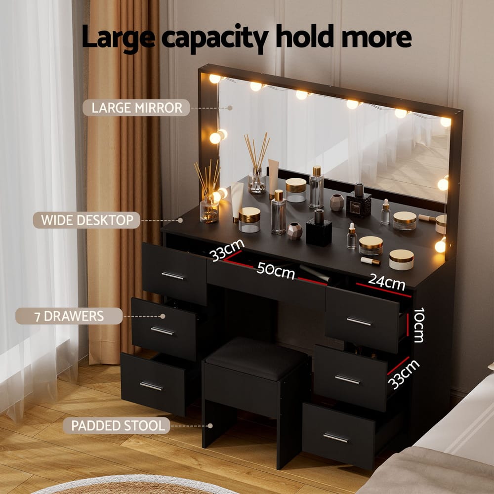 Vanity Desk Black Led Makeup 119x40x143cm