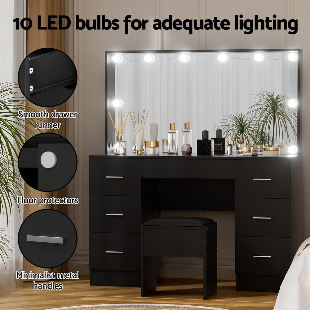 Vanity Desk Black Led Makeup 119x40x143cm