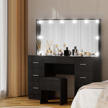 Vanity Desk Black Led Makeup 119x40x143cm