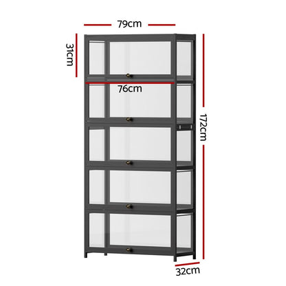 5-Tier Black Display Cabinet 78.5x32x172cm