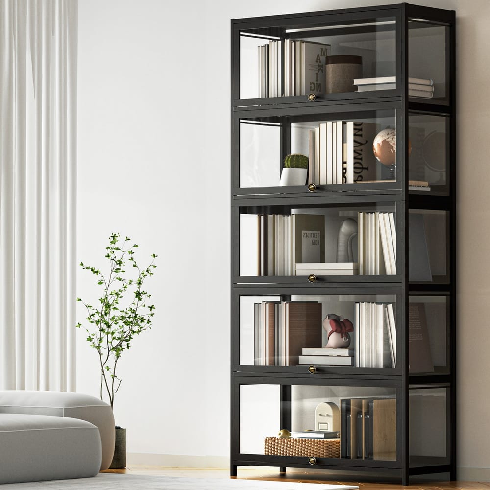 5-Tier Black Display Cabinet 78.5x32x172cm