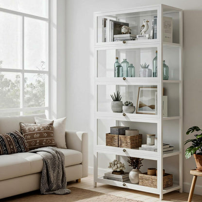 White 5-Tier Storage Bookshelf 78.5x32x172cm