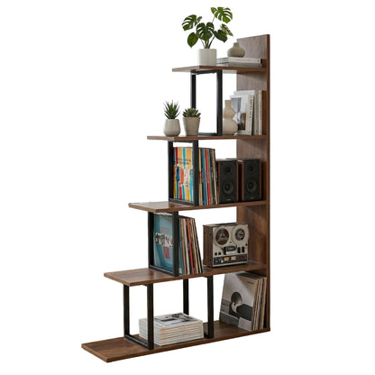 5 Tier Corner Ladder Bookshelf Walnut Bookcase | Home & Living - 2