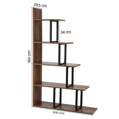 5 Tier Corner Ladder Bookshelf Walnut Bookcase | Home & Living - 3
