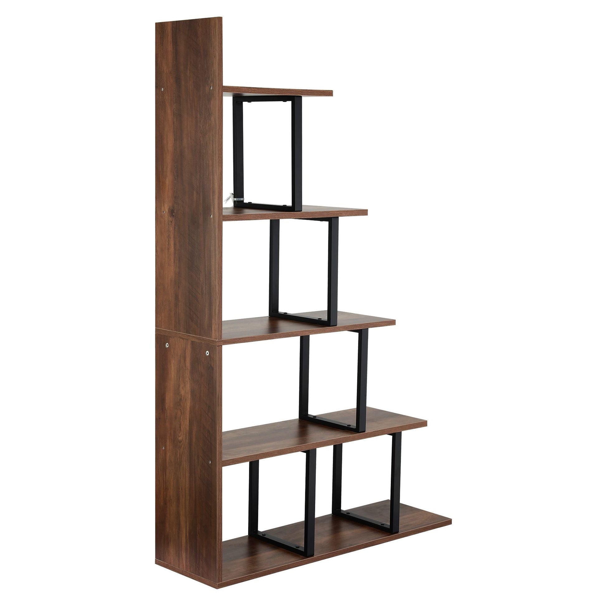 5 Tier Corner Ladder Bookshelf Walnut Bookcase | Home & Living - 4