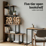 5 Tier Corner Ladder Bookshelf Walnut Bookcase | Home & Living
