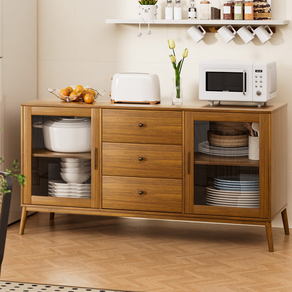  Buffet Sideboard Glass Doors - Oak