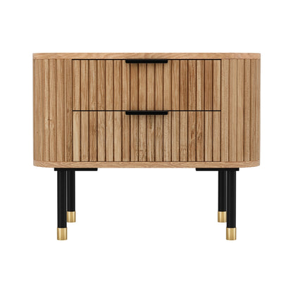 Bedside Table 2 Drawers Paulownia Wood Pine