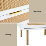 2-Drawer Pine Rattan Bedside Table Modern Bedroom Nightstand Furniture