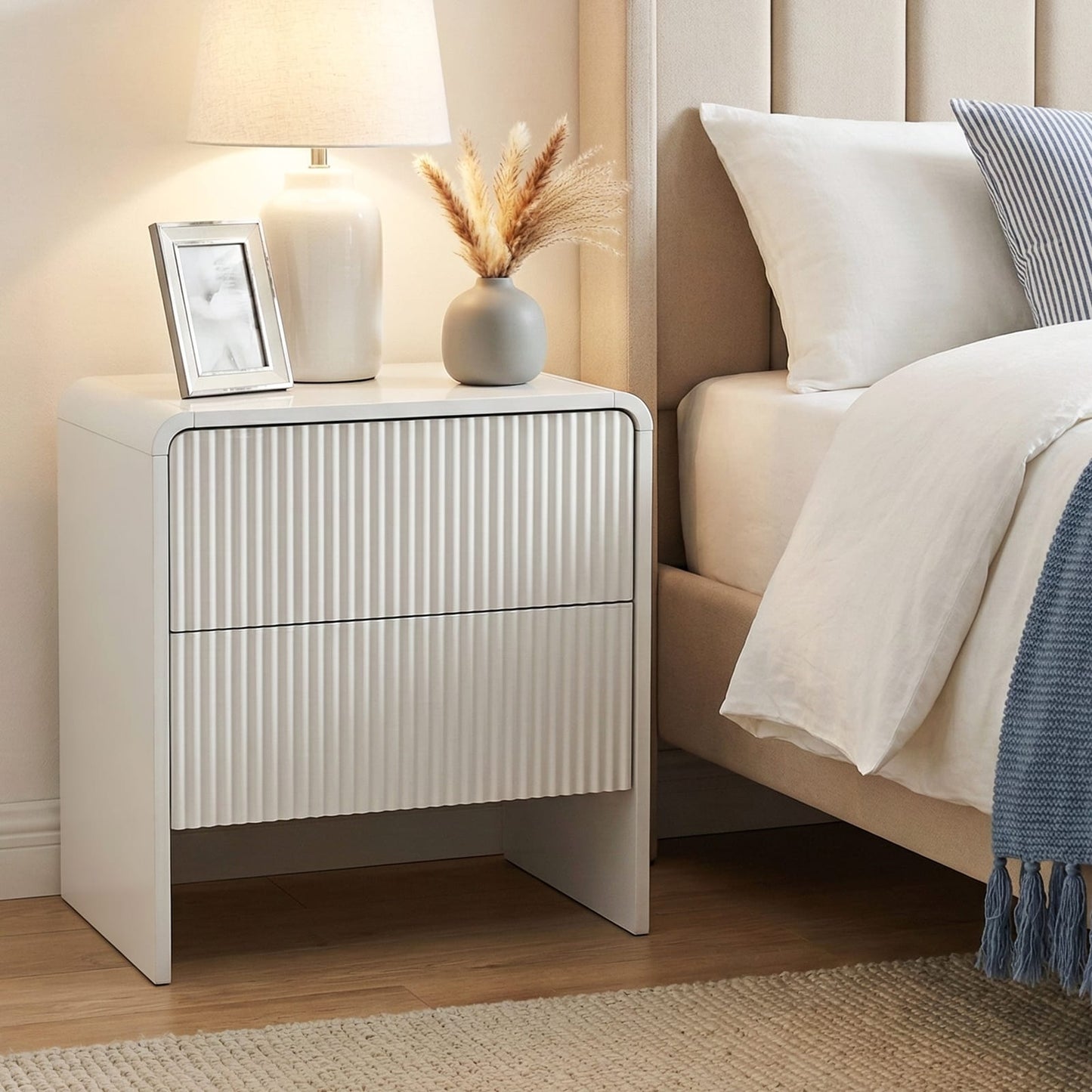 Bedside Table 2 Drawers Beige 50x40x55cm