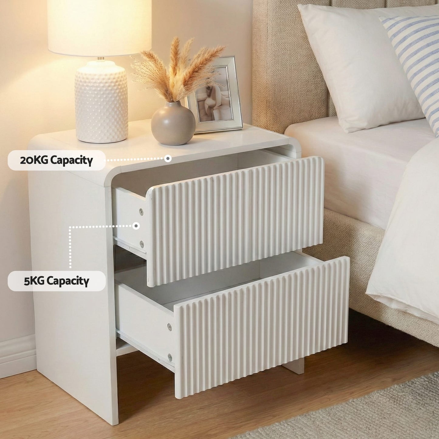Bedside Table 2 Drawers Beige 50x40x55cm