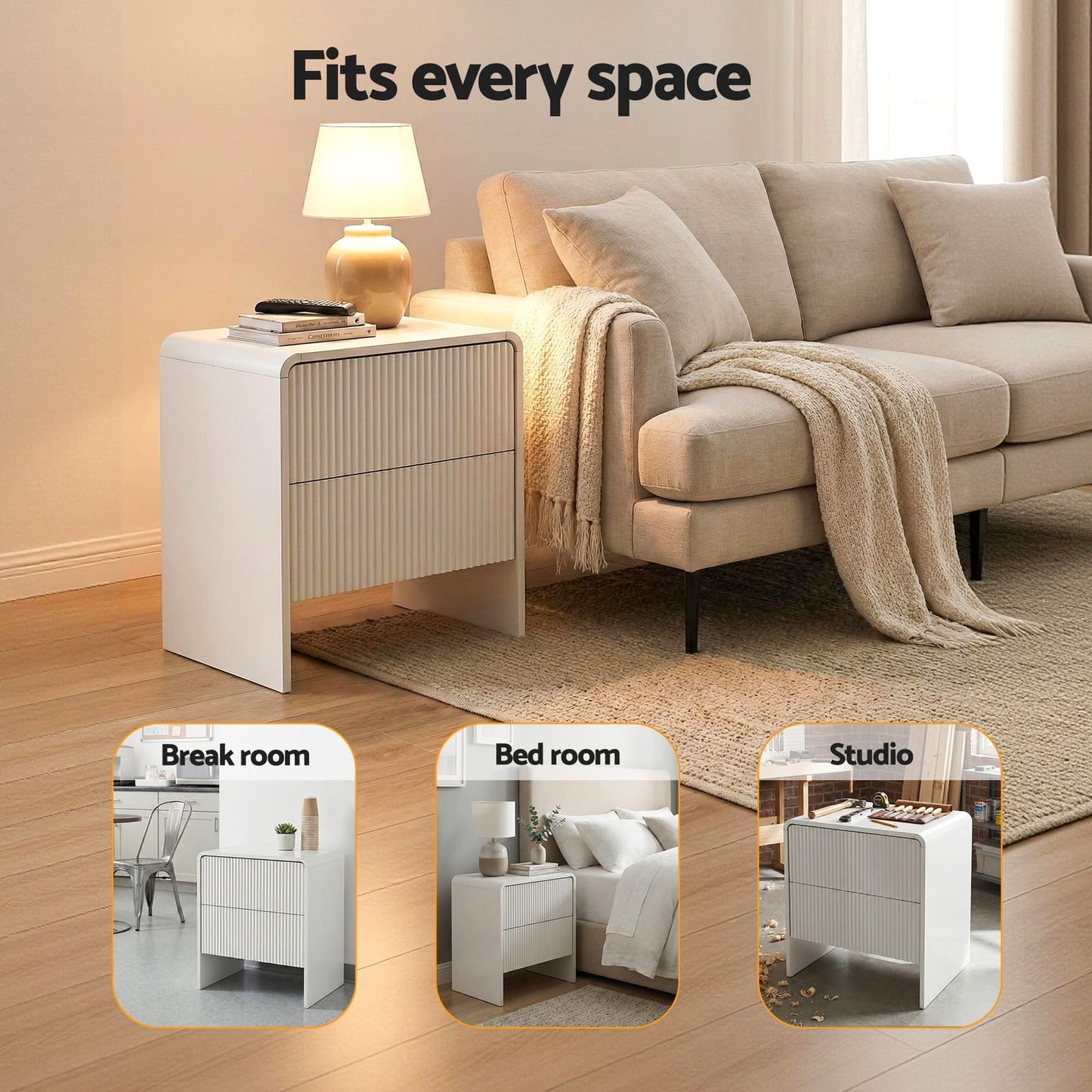 Bedside Table 2 Drawers Beige 50x40x55cm
