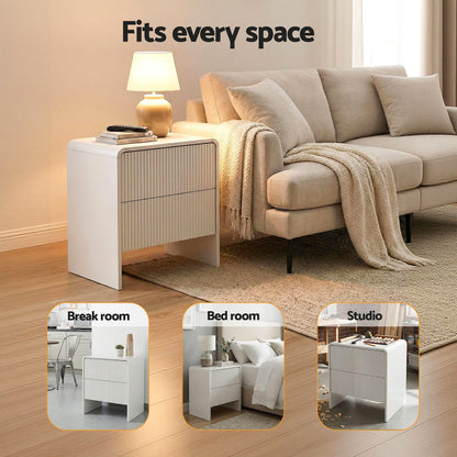 Bedside Table 2 Drawers Beige 50x40x55cm