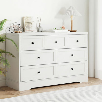 White 7 Drawer Chest 110x39x72cm