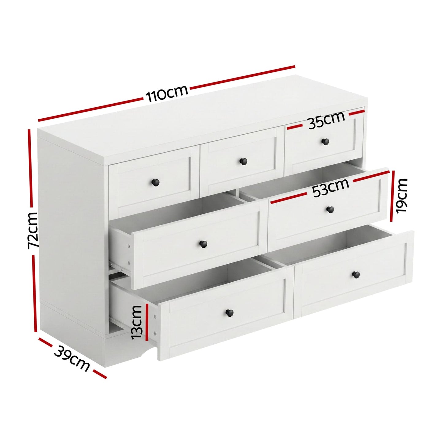 White 7 Drawer Chest 110x39x72cm