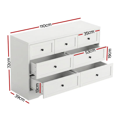 White 7 Drawer Chest 110x39x72cm