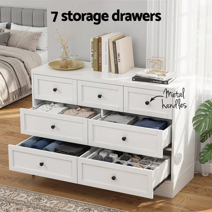 White 7 Drawer Chest 110x39x72cm