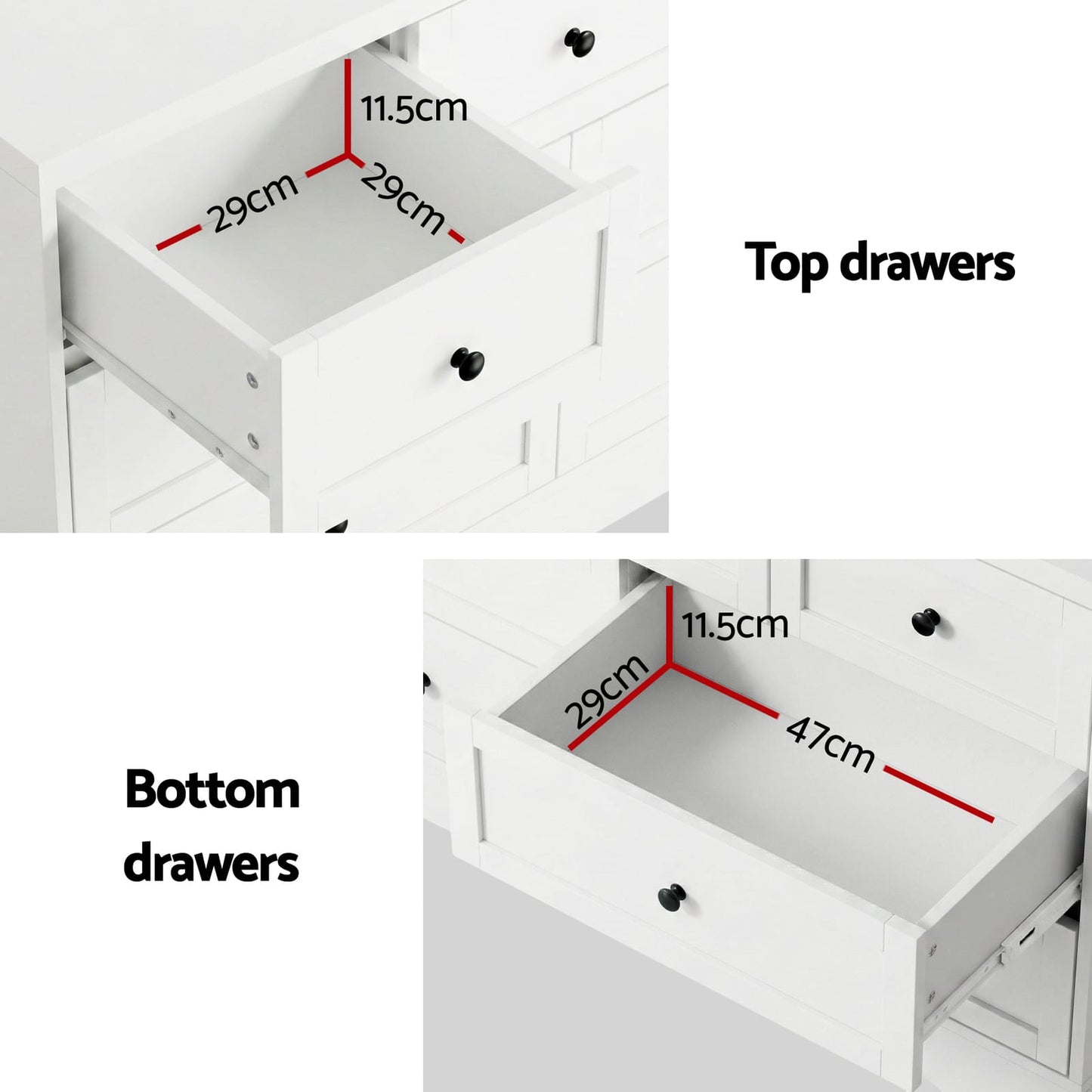 White 7 Drawer Chest 110x39x72cm