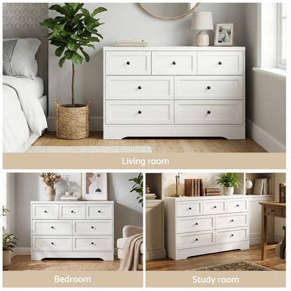 White 7 Drawer Chest 110x39x72cm