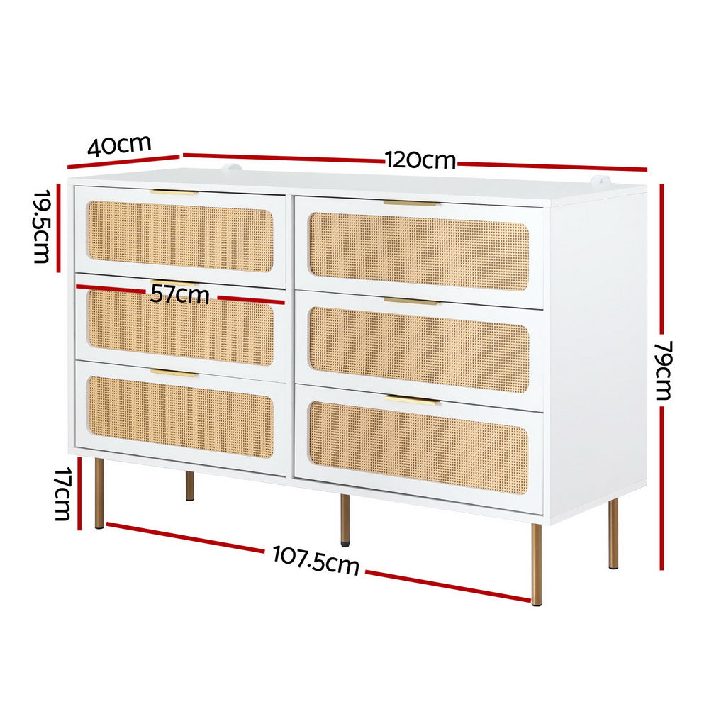 6-Drawer White Chest Lowboy Cabinet Modern Bedroom Storage Unit