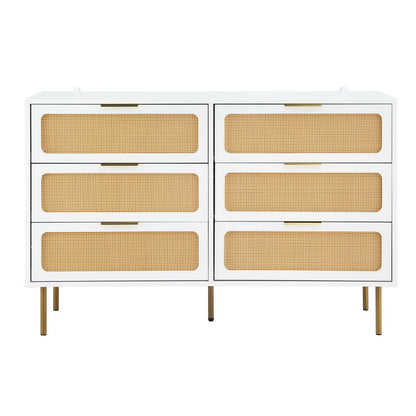6-Drawer White Chest Lowboy Cabinet Modern Bedroom Storage Unit