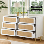 6-Drawer White Chest Lowboy Cabinet Modern Bedroom Storage Unit