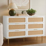 6-Drawer White Chest Lowboy Cabinet Modern Bedroom Storage Unit