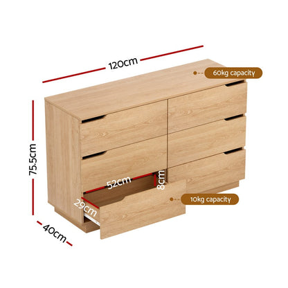 Pine 6 Drawer Dresser Table 120x40x75cm