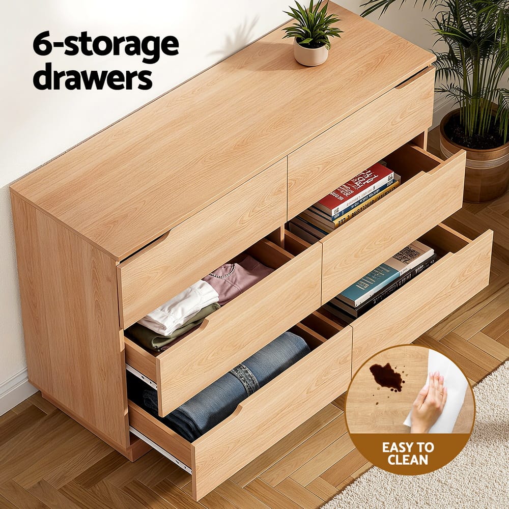 Pine 6 Drawer Dresser Table 120x40x75cm