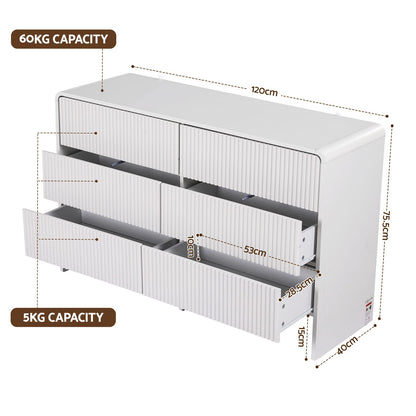 Beige 6 Drawer Chest 120x40x75.5cm