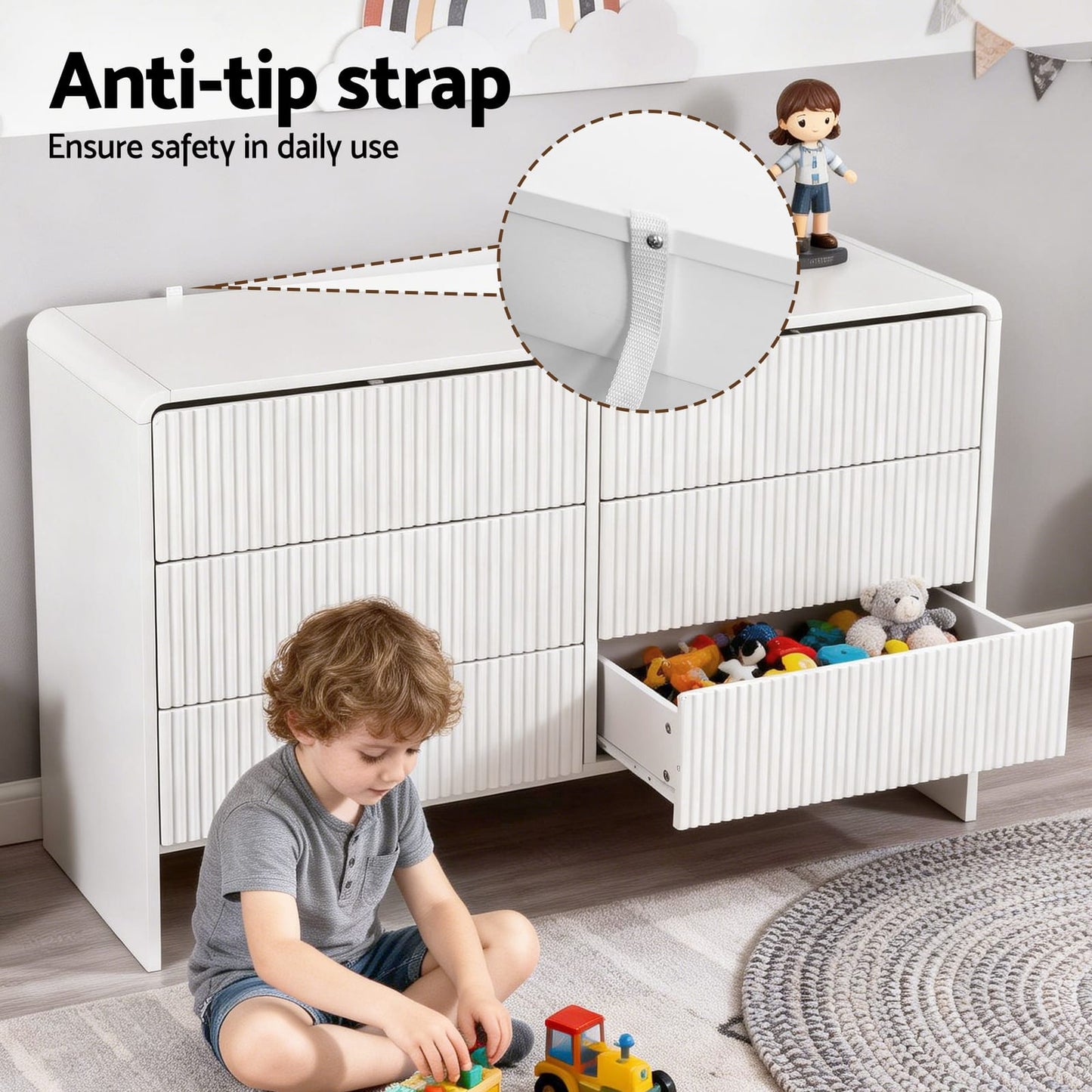 Beige 6 Drawer Chest 120x40x75.5cm