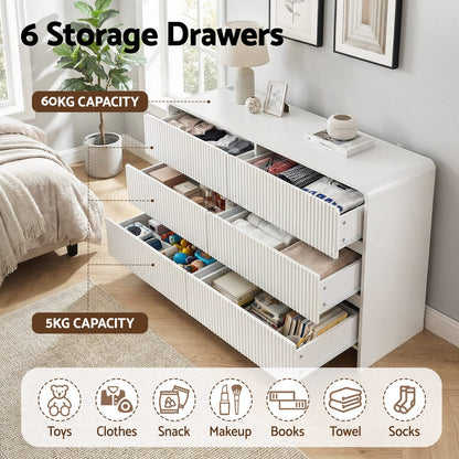 Beige 6 Drawer Chest 120x40x75.5cm