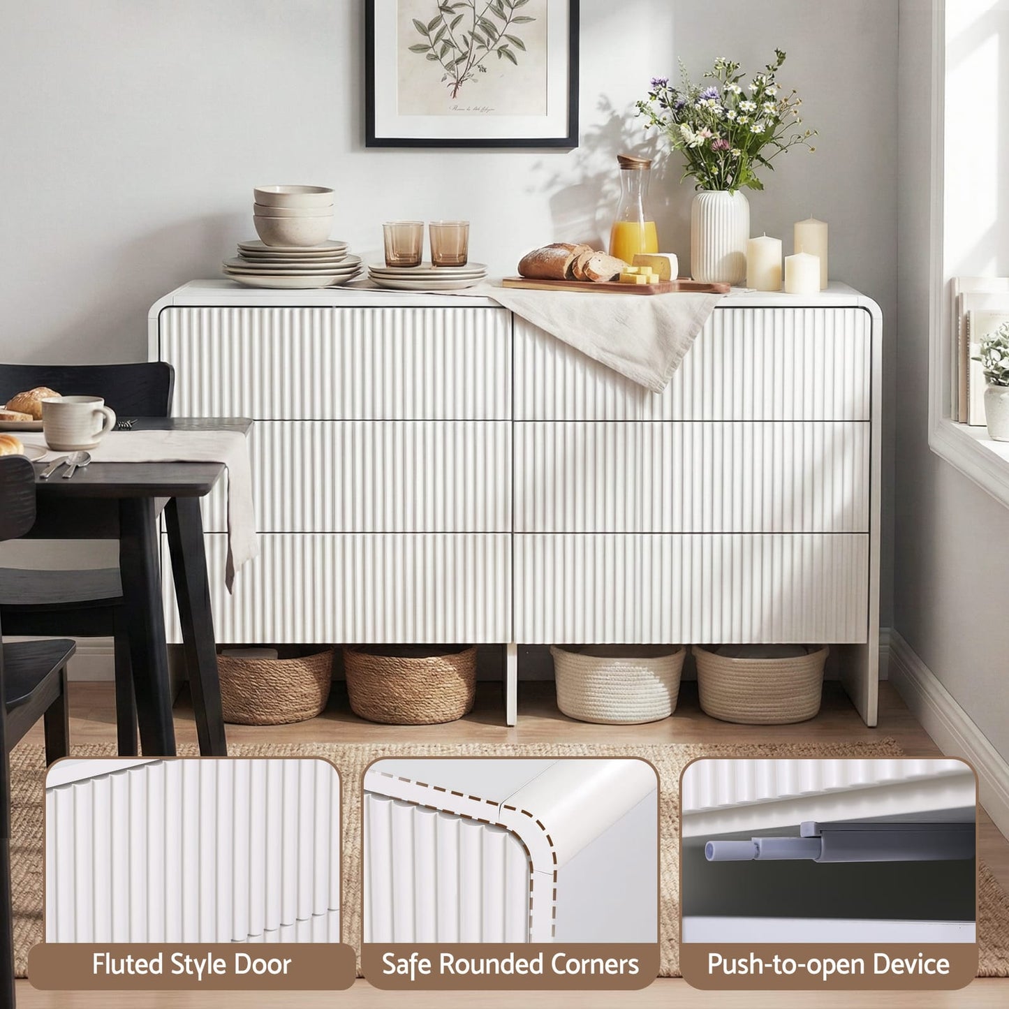 Beige 6 Drawer Chest 120x40x75.5cm