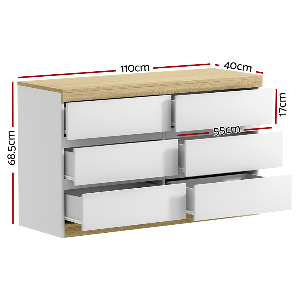 6 Chest Of Drawers Cabinet Dresser Table Tallboy Storage Bedroom White