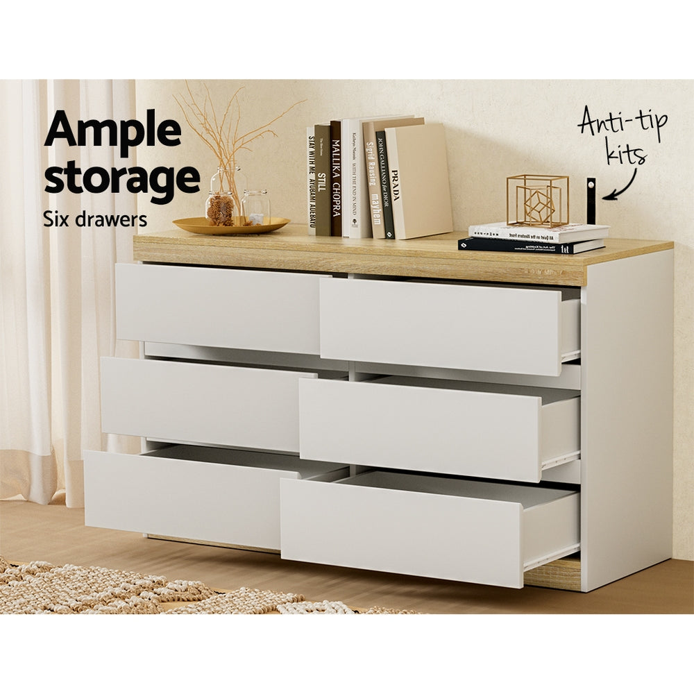 6 Chest Of Drawers Cabinet Dresser Table Tallboy Storage Bedroom White