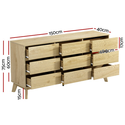9 Chest Of Drawers Cabinet Dresser Table Tallboy Storage Bedroom Oak