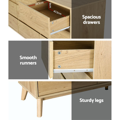 9 Chest Of Drawers Cabinet Dresser Table Tallboy Storage Bedroom Oak