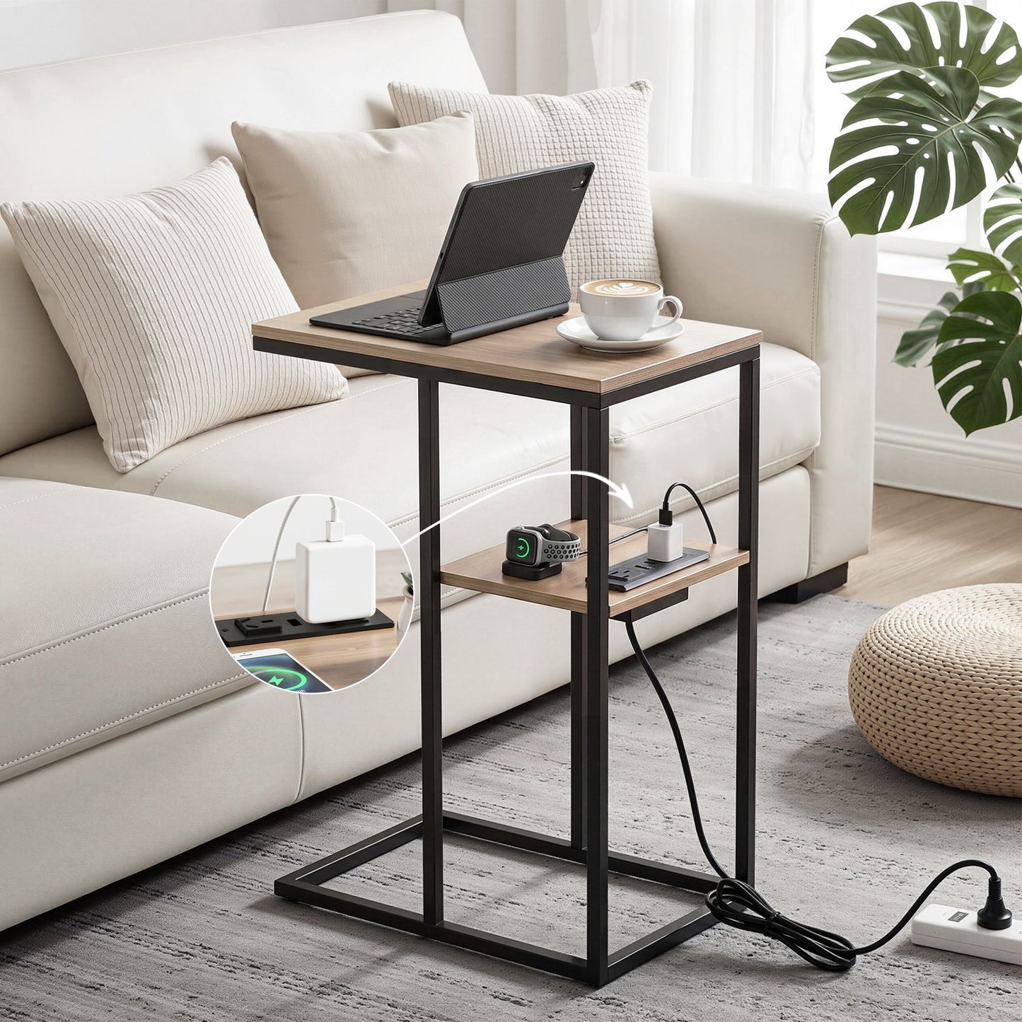 C-Shaped Side Table Charging Station 2-Tier | HomeAndLiving